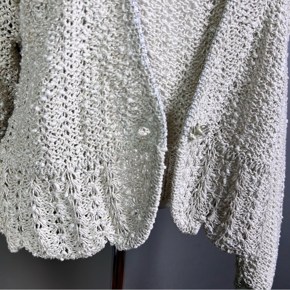 Vintage Cardigan Sweater Size Large twinset Irish Linen Crochet knitted metallic - Picture 8 of 16